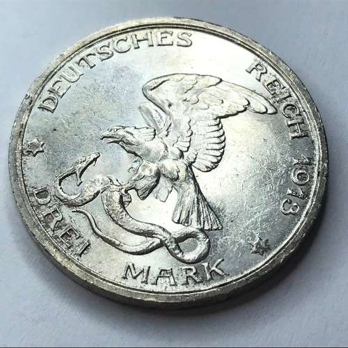 1913 A Germany Prussia Hundred years defeat of Napoleon three mark - UNC