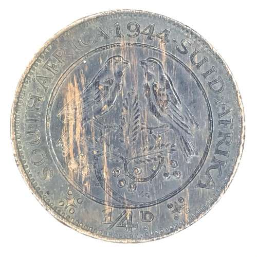 1944 SA Union Farthing - With black and yellow striations