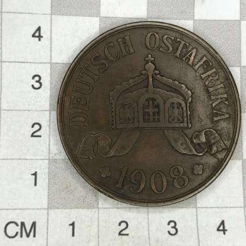 1908 German East Africa Five Heller - XF - Cracked die version (Top left of 5)
