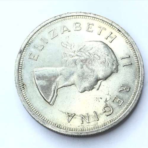 1958 SA Union 5s Five Shilling with unusual die crack through 2nd a of AFRICA