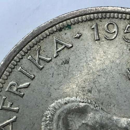 1958 SA Union 5s Five Shilling with unusual die crack through 2nd a of AFRICA