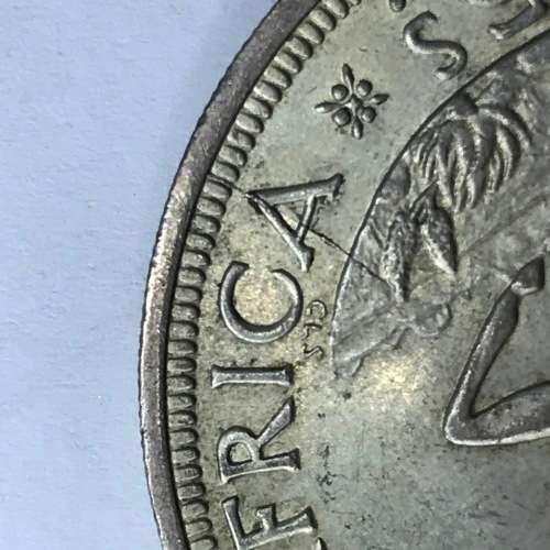 1958 SA Union 5s Five Shilling with unusual die crack through 2nd a of AFRICA