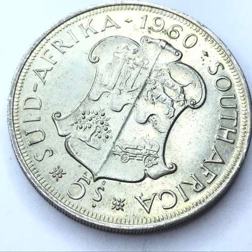 1960 SA Union Crown with 2 die cracks: Obverse-R of Africa Reverse-A of MAAK
