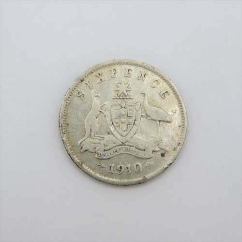 1910 Australia Sixpence well used