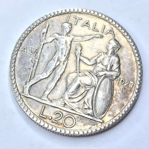 1927 Italy silver 20 LIRE - XF perfect rim