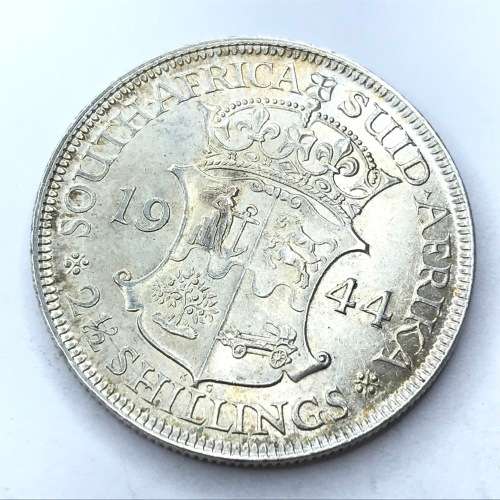 1944 SA Union Half Crown - Light bag marks - Die crack at imperator - UNC