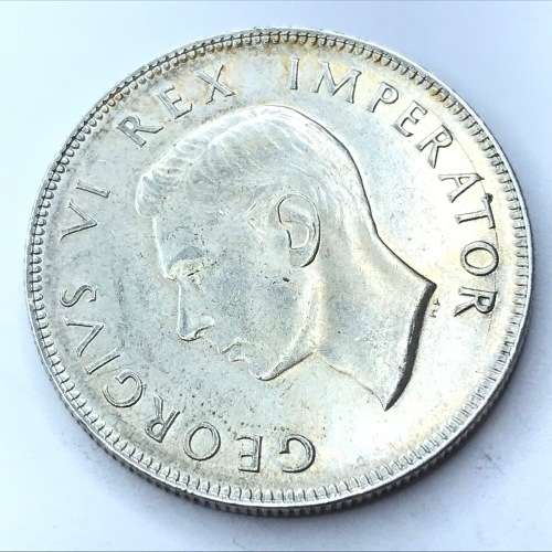 1944 SA Union Half Crown - Light bag marks - Die crack at imperator - UNC
