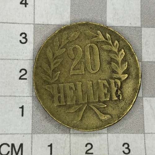 1916 German East Africa 20 Heller - Brass - Observe B - Reverse B