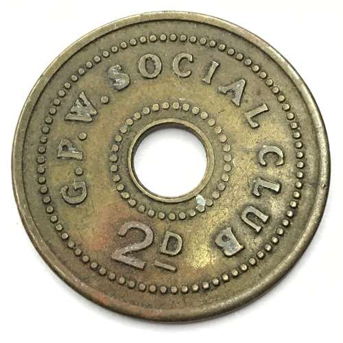 GPW Social Club 2 Penny token - brass