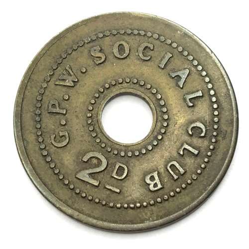 GPW Social Club 2 Penny token - brass