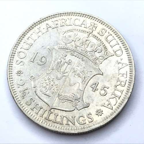 1945 SA Union Half Crown - VF+ cracked die