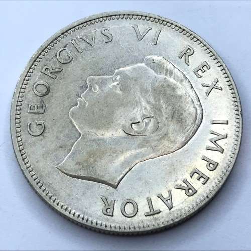 1945 SA Union Half Crown - VF+ cracked die