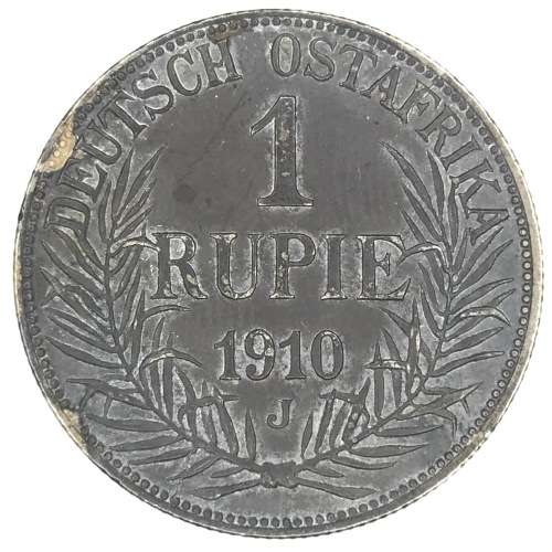 1910 German East Africa J 1 Rupie - Toned dark and very little wear - AU or better