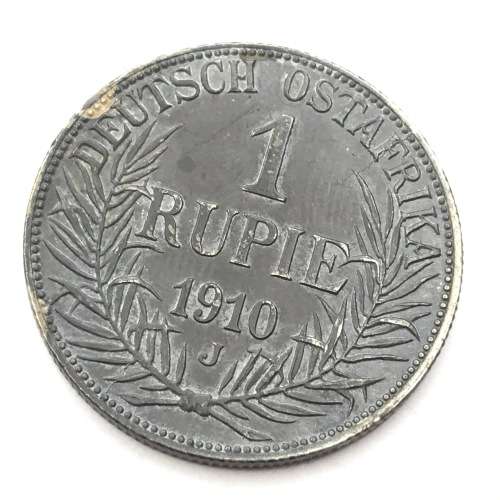 1910 German East Africa J 1 Rupie - Toned dark and very little wear - AU or better