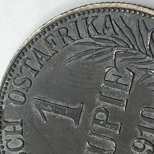 1910 German East Africa J 1 Rupie - Toned dark and very little wear - AU or better