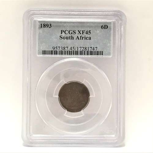 1893 ZAR Kruger Sixpence graded XF45 by PCGS - a scarce coin at a decent price