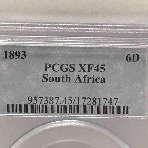 1893 ZAR Kruger Sixpence graded XF45 by PCGS - a scarce coin at a decent price