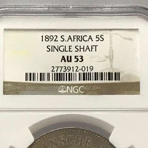 1892 ZAR Single shaft Crown - 5 Shilling graded AU 53 by NGC - Low mintage of 14000