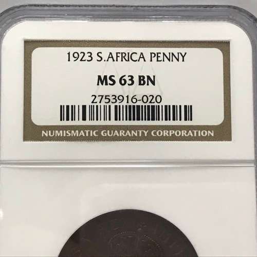 1923 SA Union penny graded MS 65 BN by NGC