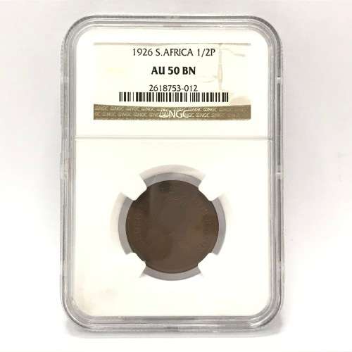 1926 SA Union half penny grade AU50 BN by NGC