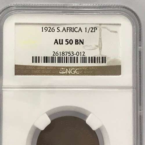 1926 SA Union half penny grade AU50 BN by NGC