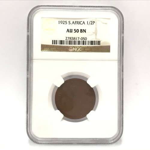 1925 SA Union half penny graded AU 50 BN by NGC