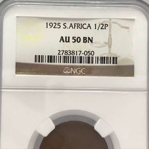 1925 SA Union half penny graded AU 50 BN by NGC