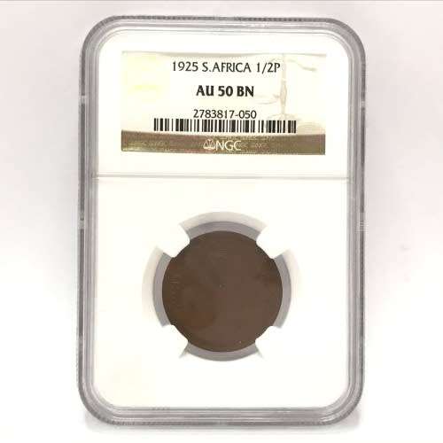 1925 ZAR Half Penny graded AU 50 BN by NGC