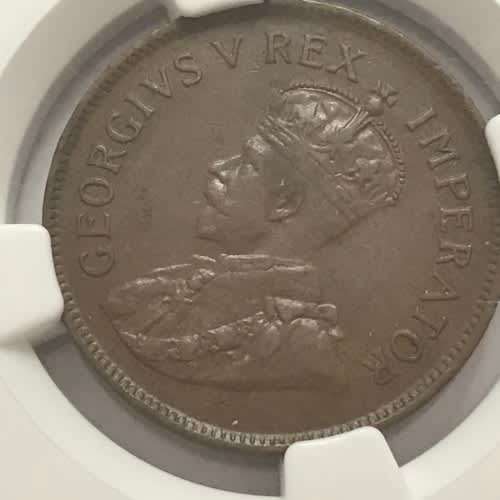 1925 ZAR Half Penny graded AU 50 BN by NGC