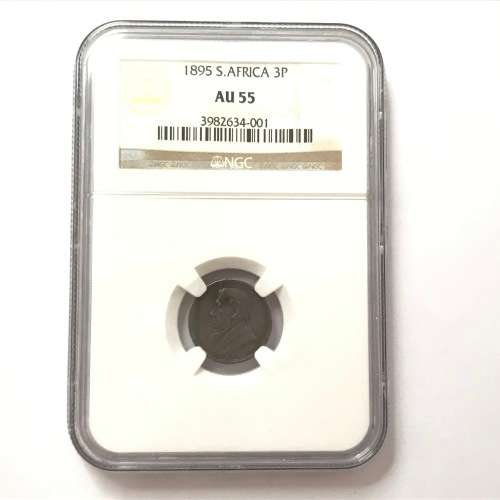 1895 ZAR Kruger 3 pence tickey graded AU 55 by NGC - top quality coin
