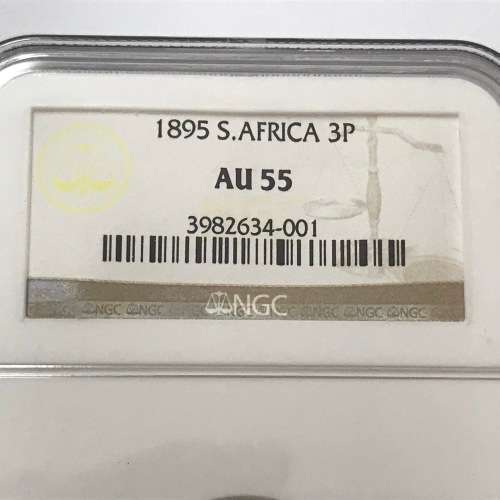 1895 ZAR Kruger 3 pence tickey graded AU 55 by NGC - top quality coin
