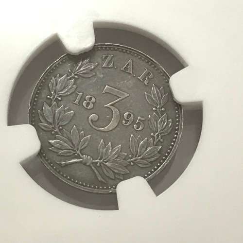 1895 ZAR Kruger 3 pence tickey graded AU 55 by NGC - top quality coin