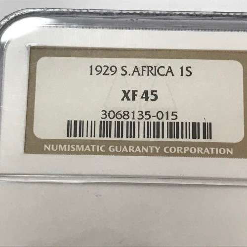 1929 SA Union 1 shilling graded XF45 by NGC