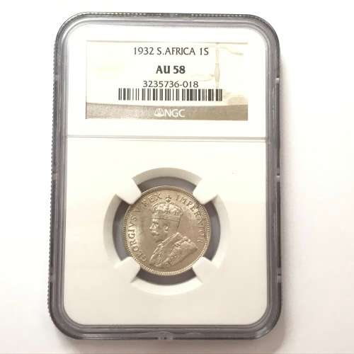 1932 SA Union one shilling graded AU 58 by NGC