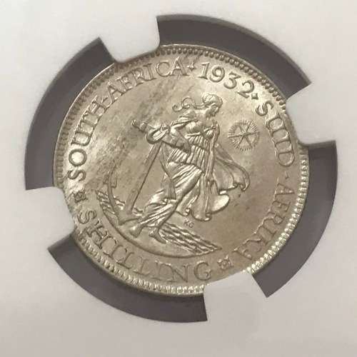 1932 SA Union one shilling graded AU 58 by NGC