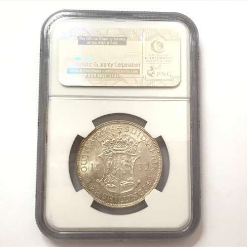 1932 SA Union 2 shilling half crown graded AU 58 by NGC