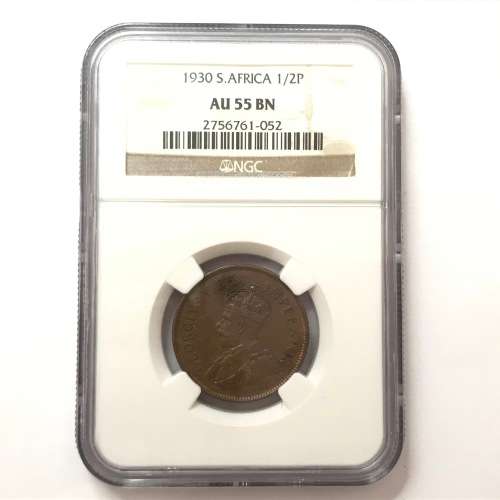 1930 SA Union half penny graded AU 55 BN by NGC