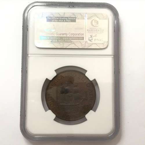 1930 SA Union one penny graded AU 58 BN by NGC
