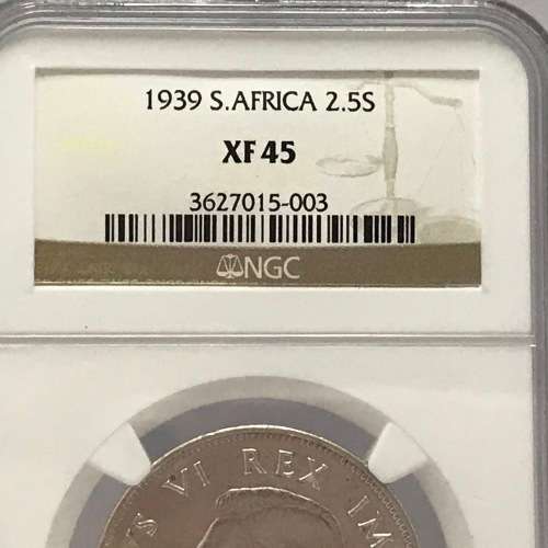 1939 SA Union NGC graded half crown - XF 45