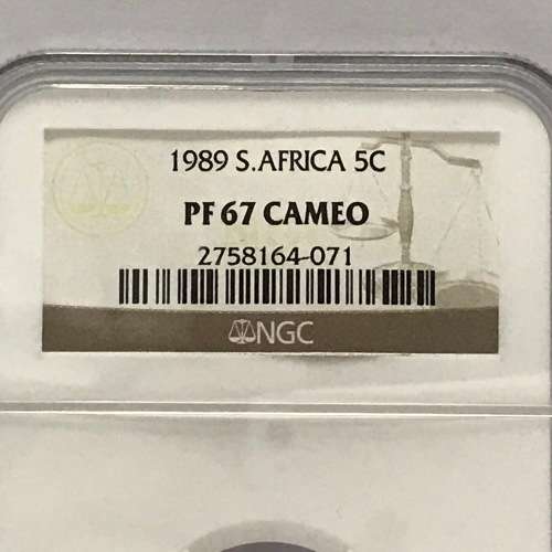 1989 RSA Proof 5cent graded PF67 by NGC - THIS IS POP 1 -Only 58261 minted in total - 35540 in proof