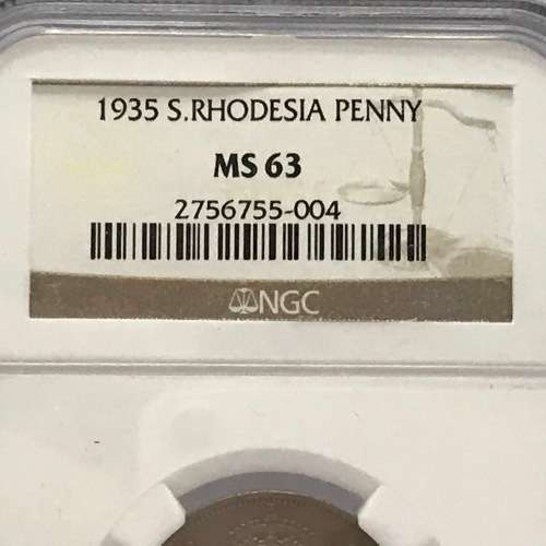 1935 Southern Rhodesia graded Penny MS 63