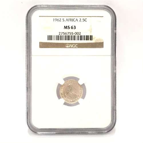1962 RSA graded silver 2 and a half cent graded MS 63 only 8745 minted - Scarce
