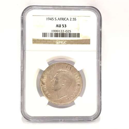1945 SA Union Half Crown - Graded AU53 by NGC - Scarce