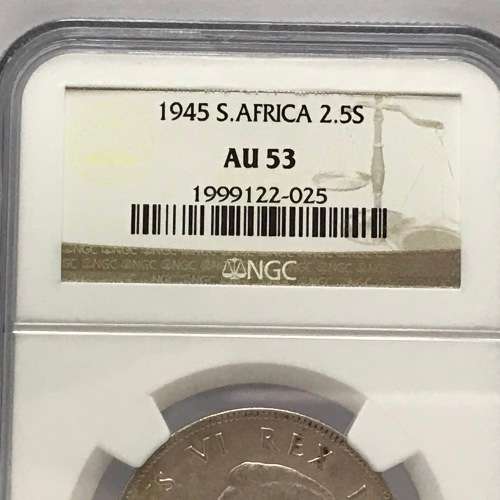 1945 SA Union Half Crown - Graded AU53 by NGC - Scarce