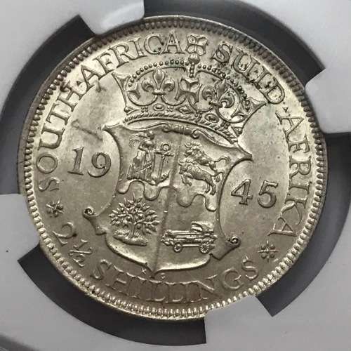 1945 SA Union Half Crown - Graded AU53 by NGC - Scarce