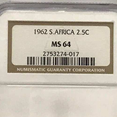 1962 RSA Scarce 2 1/2 cent graded MS64 by NGC - Only 8735 minted