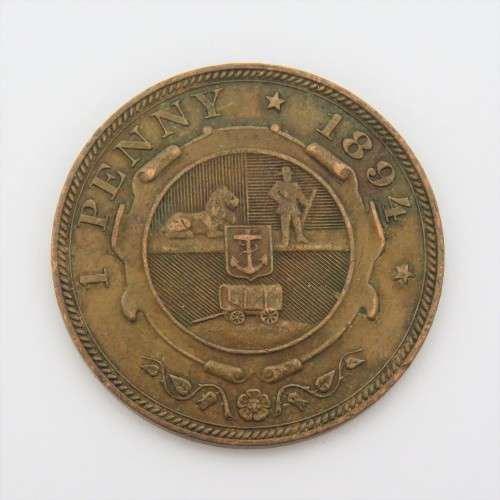 1894 ZAR Paul Kruger penny 1d - Gash on cheek