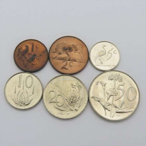 1968 South Africa coin set uncirculated 1 cent to 50 cent - Lot of 6 coins