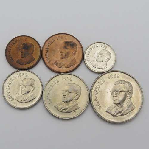 1968 South Africa coin set uncirculated 1 cent to 50 cent - Lot of 6 coins