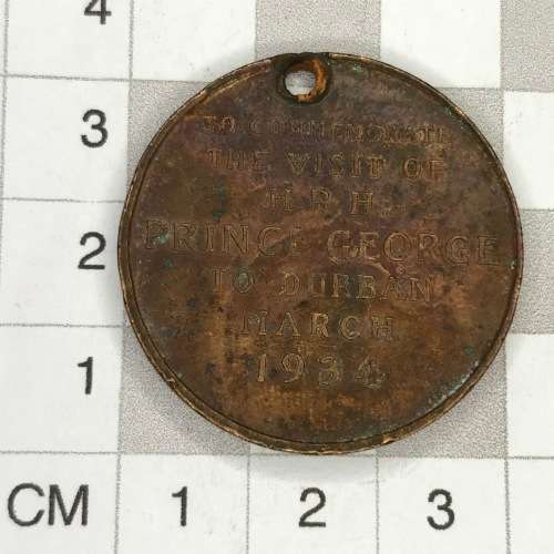 Medallion to commemorate the visit of Prince George in 1934 to the Durban march